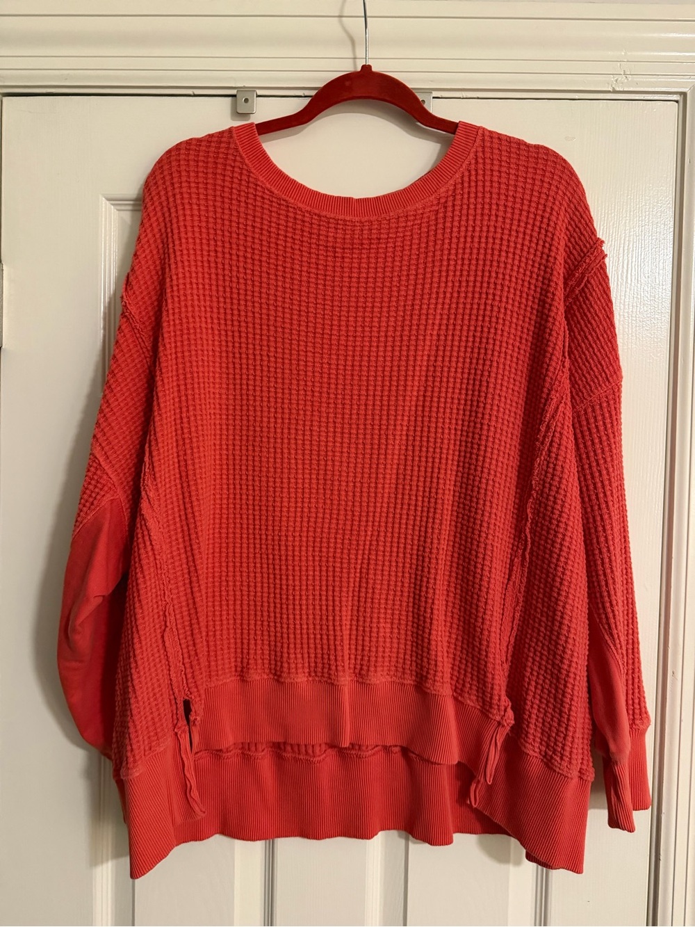 Aerie Coral Waffle-Knit Crewneck Sweater